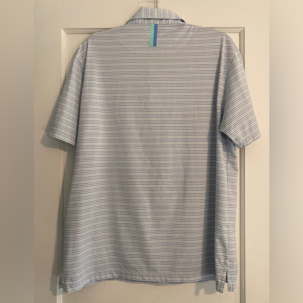 Rhoback The Whaler Blue Green Striped Short Sleeve Polo Size Large - Picture 2 of 7